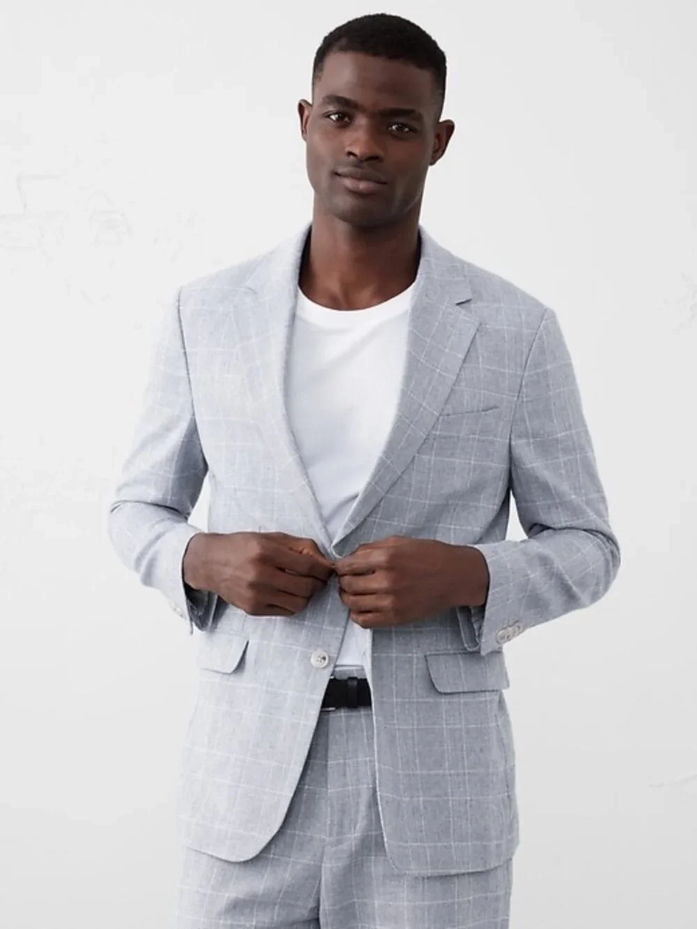 Banana Republic 36S glen plaid 55% linen 45% cotton glen blue tailored unlined